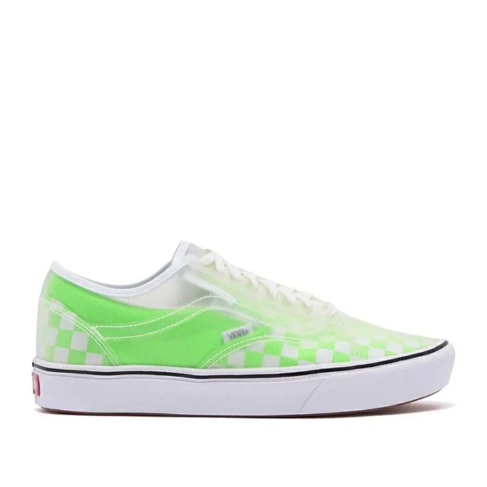 NEW Vans Comfycush Slip Skool Checkerboard Sneakers Green Gecko White Size 10.5
